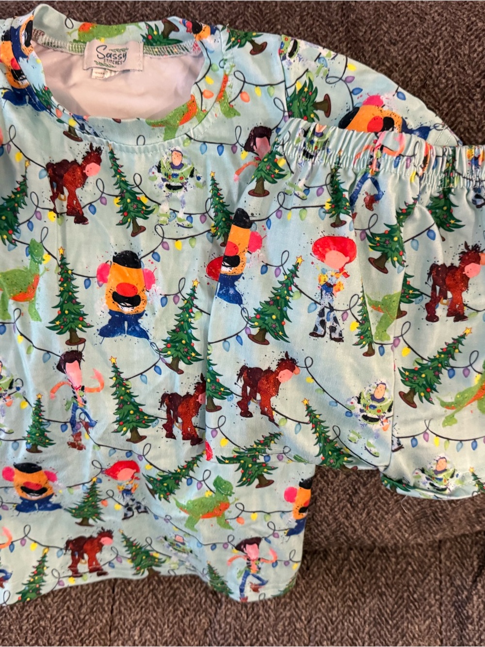 Stitches Light Blue Holiday Character Pajama Set with Festive Print